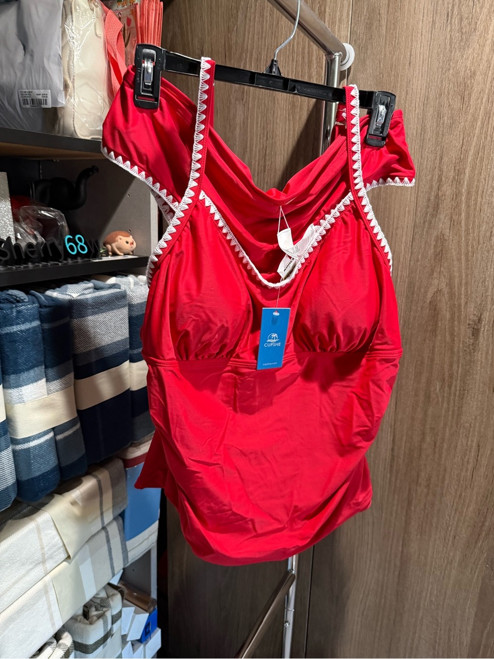 Curule Red Two-Piece Swimsuit with White Trim. Size XL